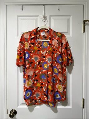 CAbi Women’s Floral Short-Sleeve Shirt- OrangeFloral